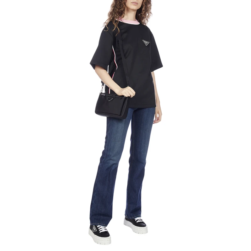 PRADA 女士黑色三角徽标粉色圆领短袖T恤 135690-1X76-F014A 商品