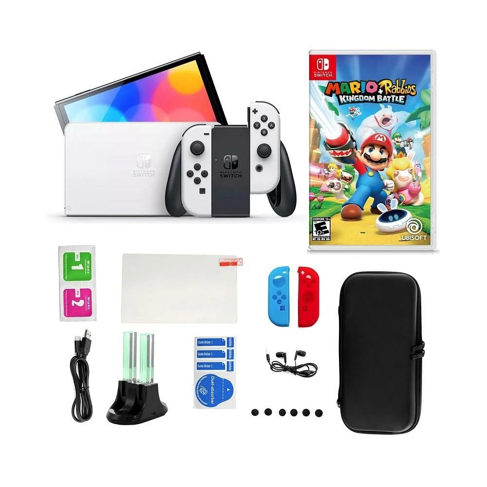 商品Nintendo|Switch OLED White with Mario Rabbids Kingdom Battle & Accessories,价格¥3367,第1张图片