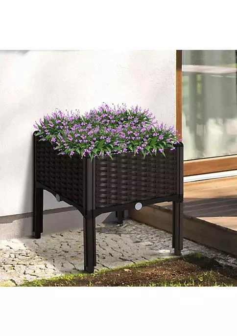 商品Outsunny|Plastic Raised Garden Bed Planter Box With Self Watering Design And Drainage Holes For Flowers Brown,价格¥328,第2张图片详细描述