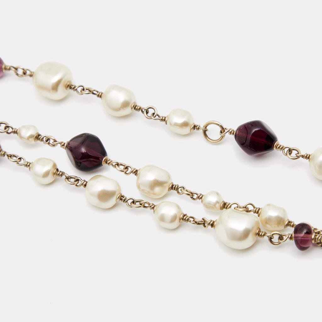 Chanel Gold Tone Purple Stone & Faux Pearl CC Chain Belt商品第4张图片规格展示