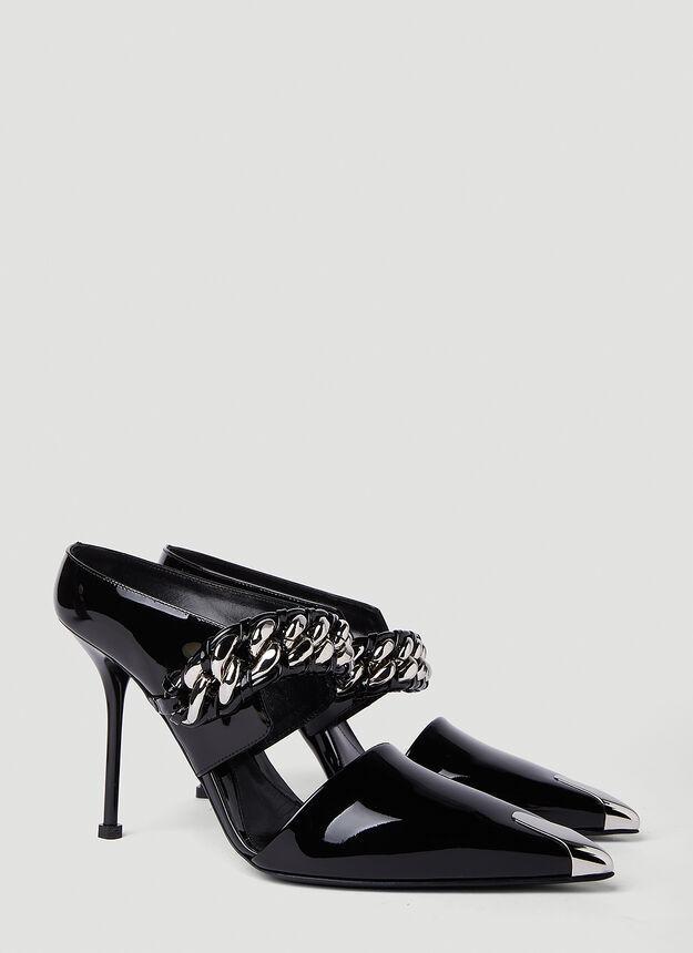 商品Alexander McQueen|Punk Chain High Heel Mules in Black,价格¥7803,第4张图片详细描述