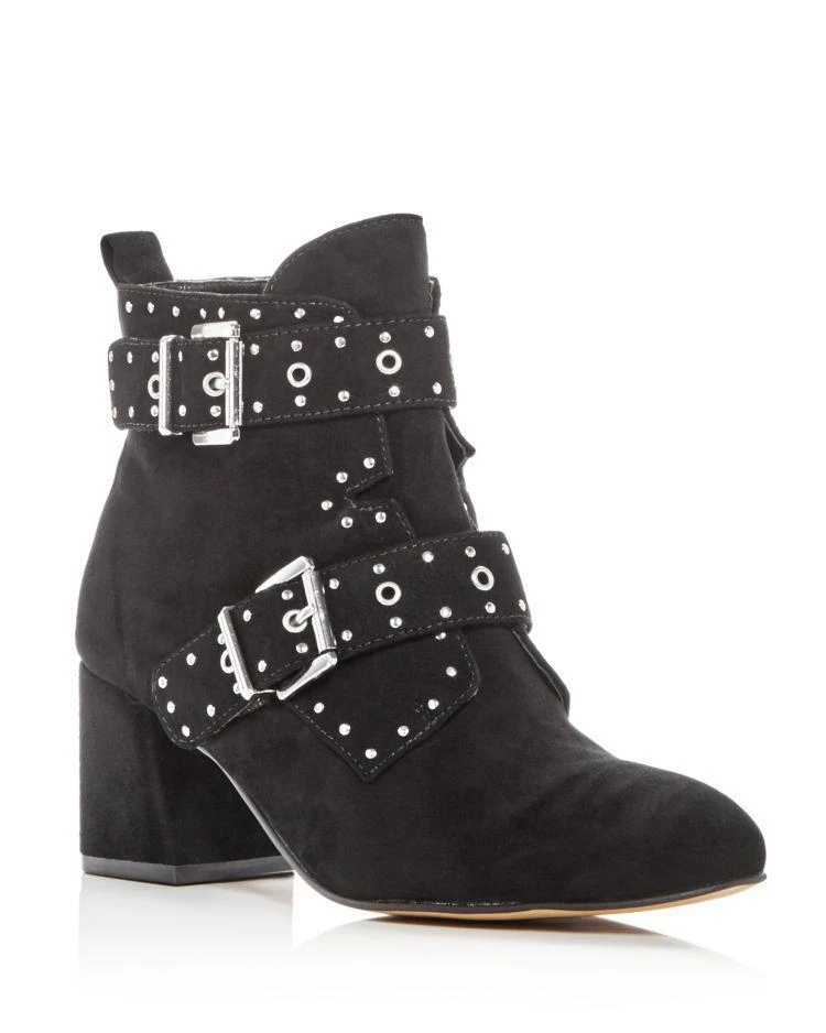 商品Rebecca Minkoff|Women's Logan Studded Suede Block Heel Booties,价格¥655,第1张图片