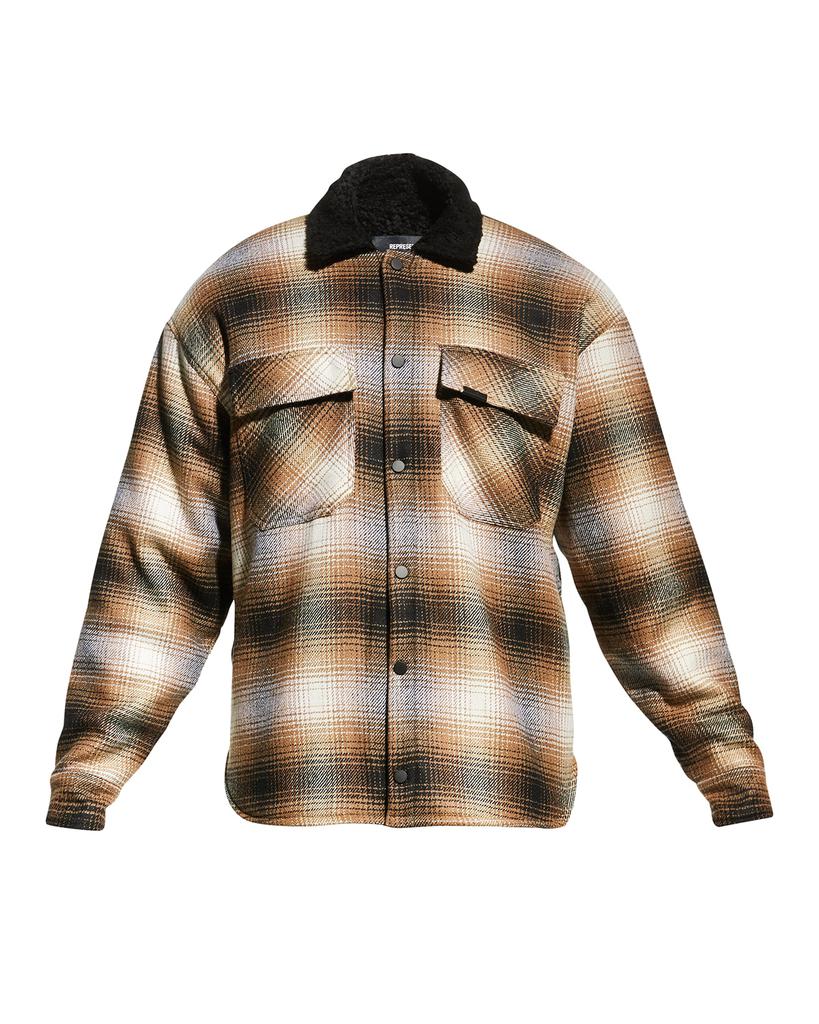 Men's Plaid Sherpa-Collar Shirt Jacket商品第2张图片规格展示