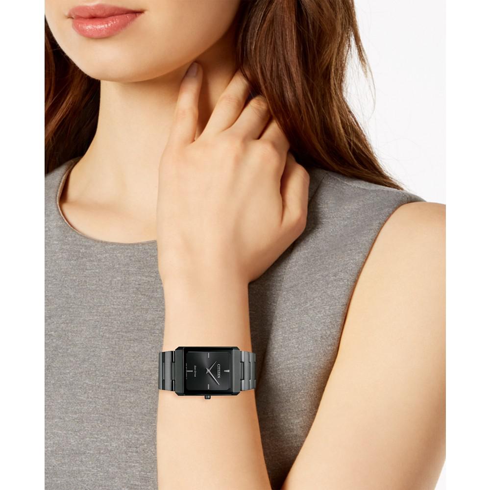 Unisex Eco-Drive Stiletto Gray Stainless Steel Bracelet Watch 28x38mm商品第4张图片规格展示