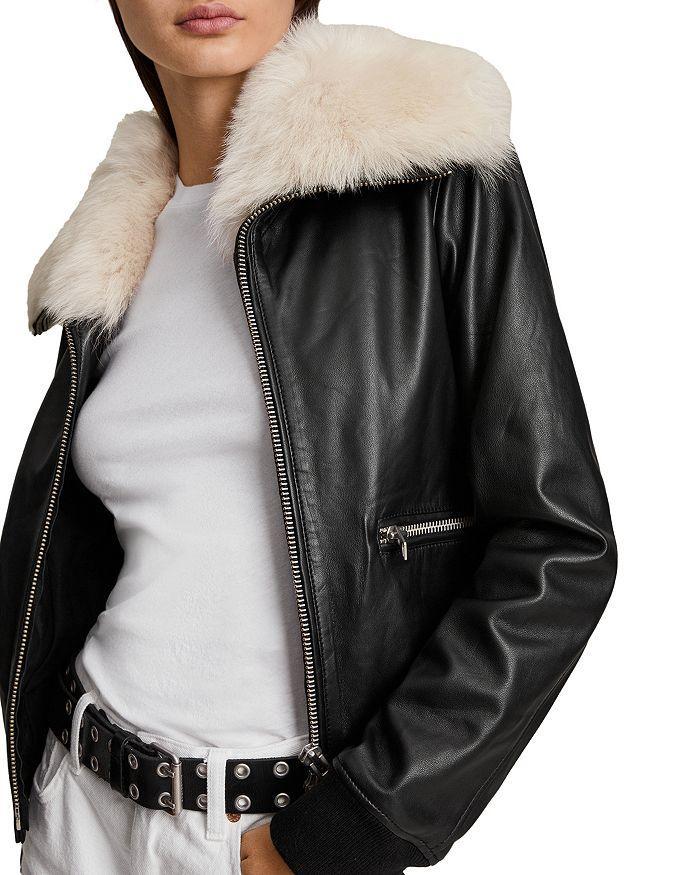 商品ALL SAINTS|Wisley Shearling Trim Leather Jacket,价格¥4008,第7张图片详细描述