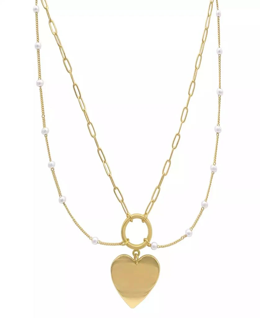 商品ADORNIA|14k Gold-Plated Paperclip Chain & Mother-of-Pearl Draping Heart Pendant Statement Necklace, 18" + 3" extender,价格¥248,第1张图片