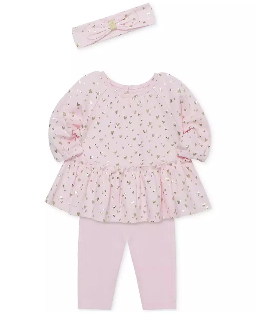 商品Little Me|Baby Girls Cotton Shiny Hearts Tunic, Leggings & Headband Set,价格¥125,第1张图片