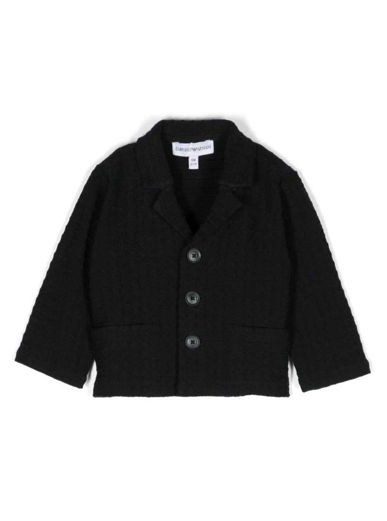 商品Emporio Armani|Emporio Armani Black Single-breasted Knit Jacket In Cotton Blend Baby,价格¥1199,第1张图片