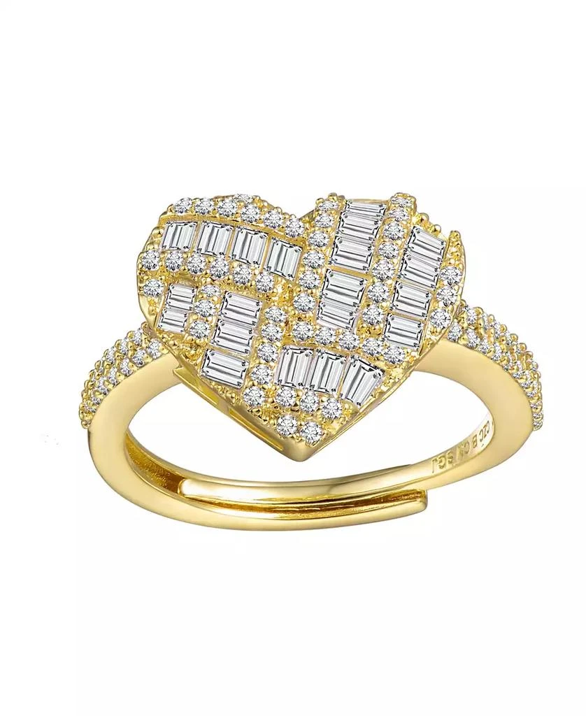 商品Genevive|Sterling Silver 14k Gold Plated Cubic Zirconia Puffed Heart Ring,价格¥315,第2张图片详细描述