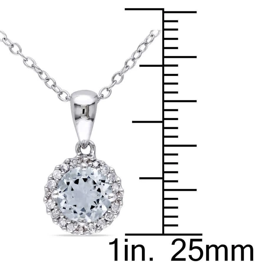 商品Amour|1/10 CT TW Diamond and Aquamarine Halo Pendant with Chain In Sterling Silver,价格¥528,第3张图片详细描述