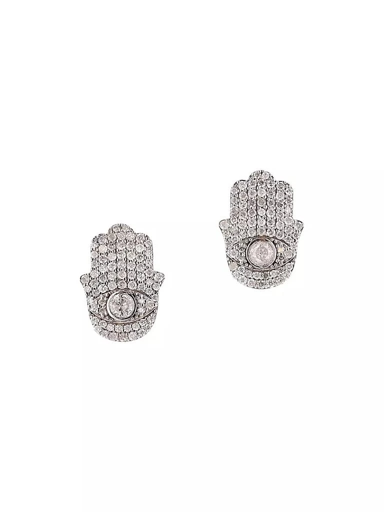 商品Sheryl Lowe|Sterling Silver &amp; 1.86 TCW Diamond Hamsa Hand Stud Earrings,价格¥16085,第1张图片
