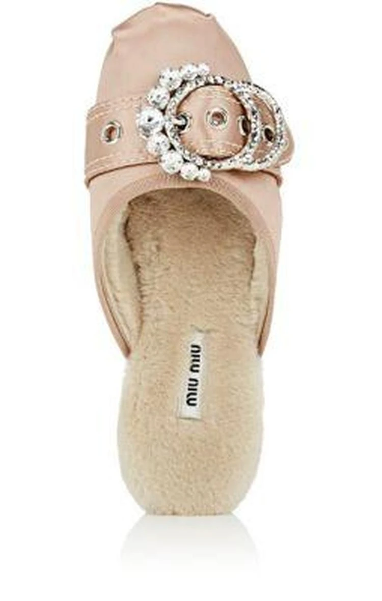 商品Miu Miu|Embellished-Buckle Satin Slippers,价格¥2521,第4张图片详细描述