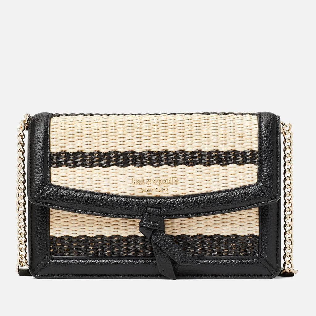 商品Kate Spade|Kate Spade New York Women's Knott Striped Straw Flap Cross Body Bag - Black Multi,价格¥944,第1张图片