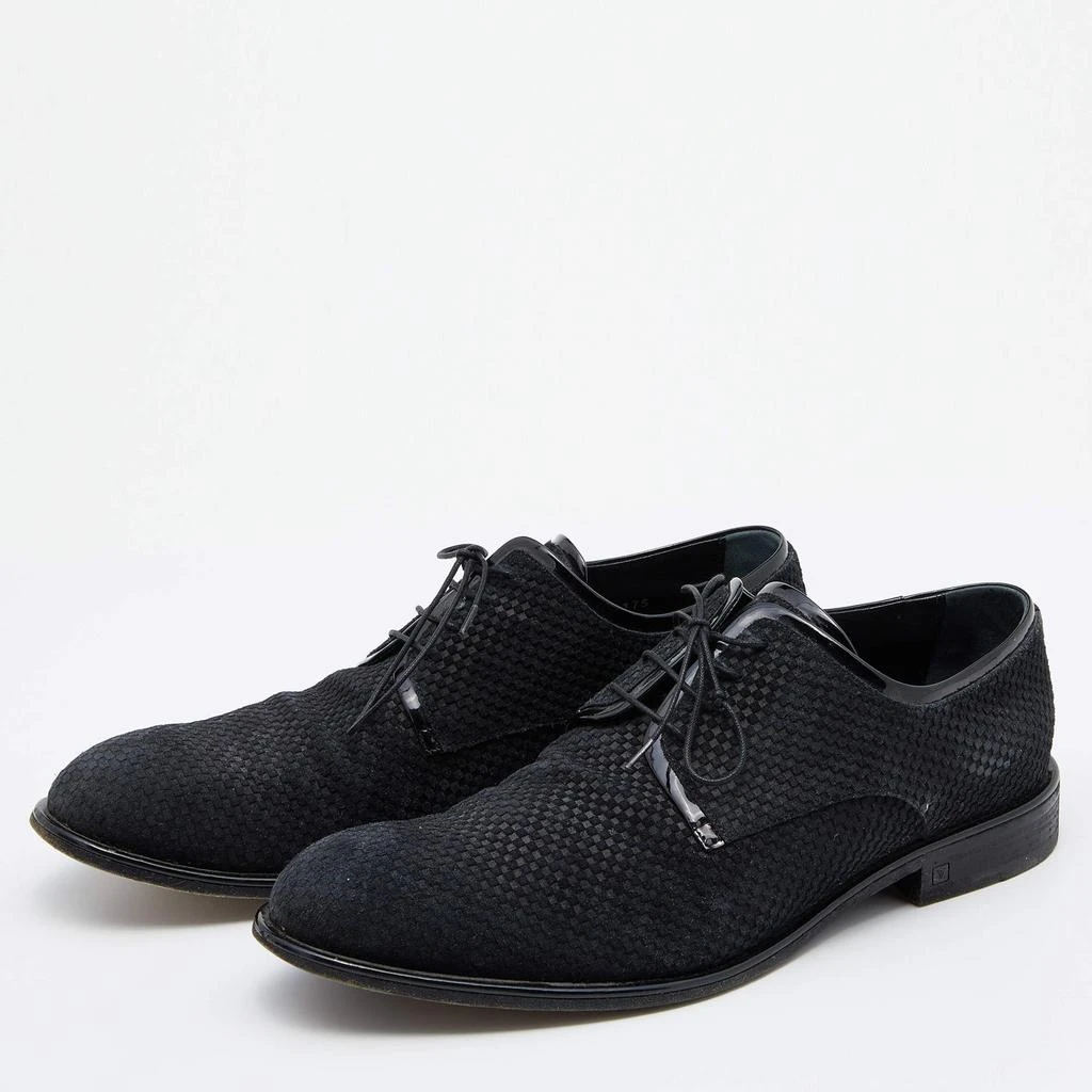 商品[二手商品] Louis Vuitton|Louis Vuitton Black Damier Embossed Suede and Patent Leather Trim Lace Up Derby Size 43,价格¥2661,第2张图片详细描述