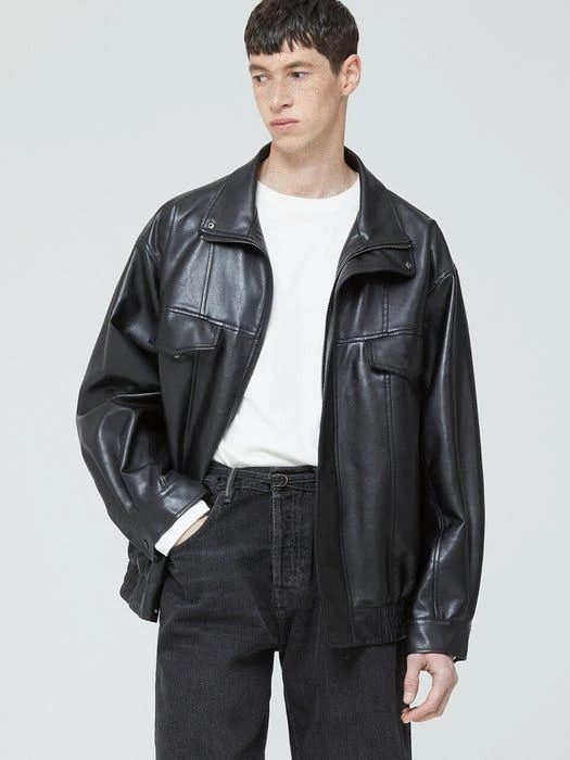 商品V2|8028 Vegan Leather High-Neck Jacket Black,价格¥846,第2张图片详细描述