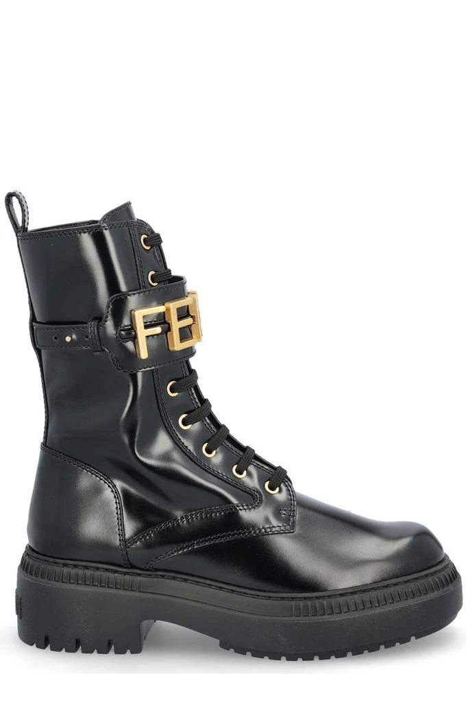 商品Fendi|Fendi Logo Plaque Lace-Up Biker Boots,价格¥10054,第1张图片