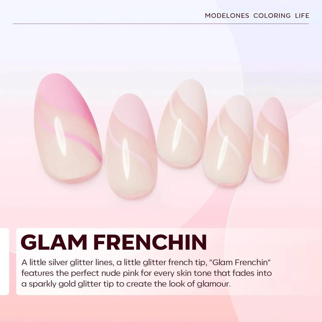 商品[国内直发] MODELONES|Pink Wave - 24 Fake Nails 12 Sizes Short Almond Press on Nails Kit,价格¥90,第5张图片详细描述