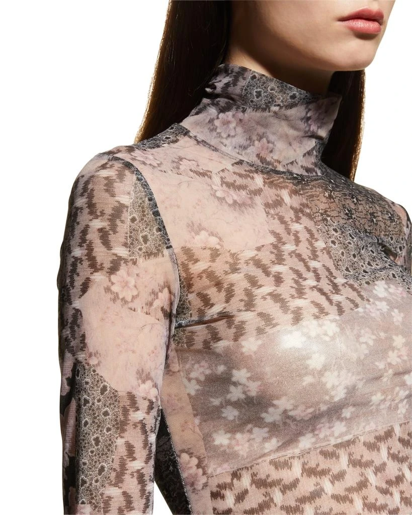 Patchwork-Print Mesh Turtleneck T-Shirt 商品
