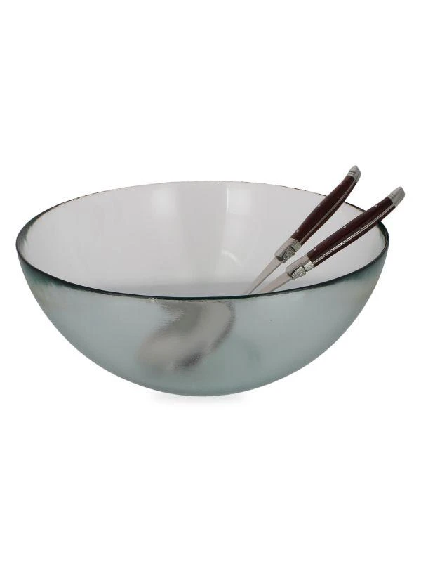 商品French Home|3-Piece Urban Recycled Glass Salad Bowl & Laguiole Rosewood Servers Set,价格¥555,第2张图片详细描述