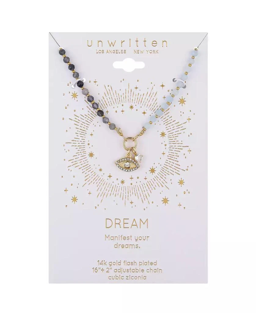 商品Unwritten|14k Gold Plated Cubic Zirconia and Crystal Evil Eye on a Lolite and Aquamarine Beaded Chain Necklace,价格¥103,第3张图片详细描述