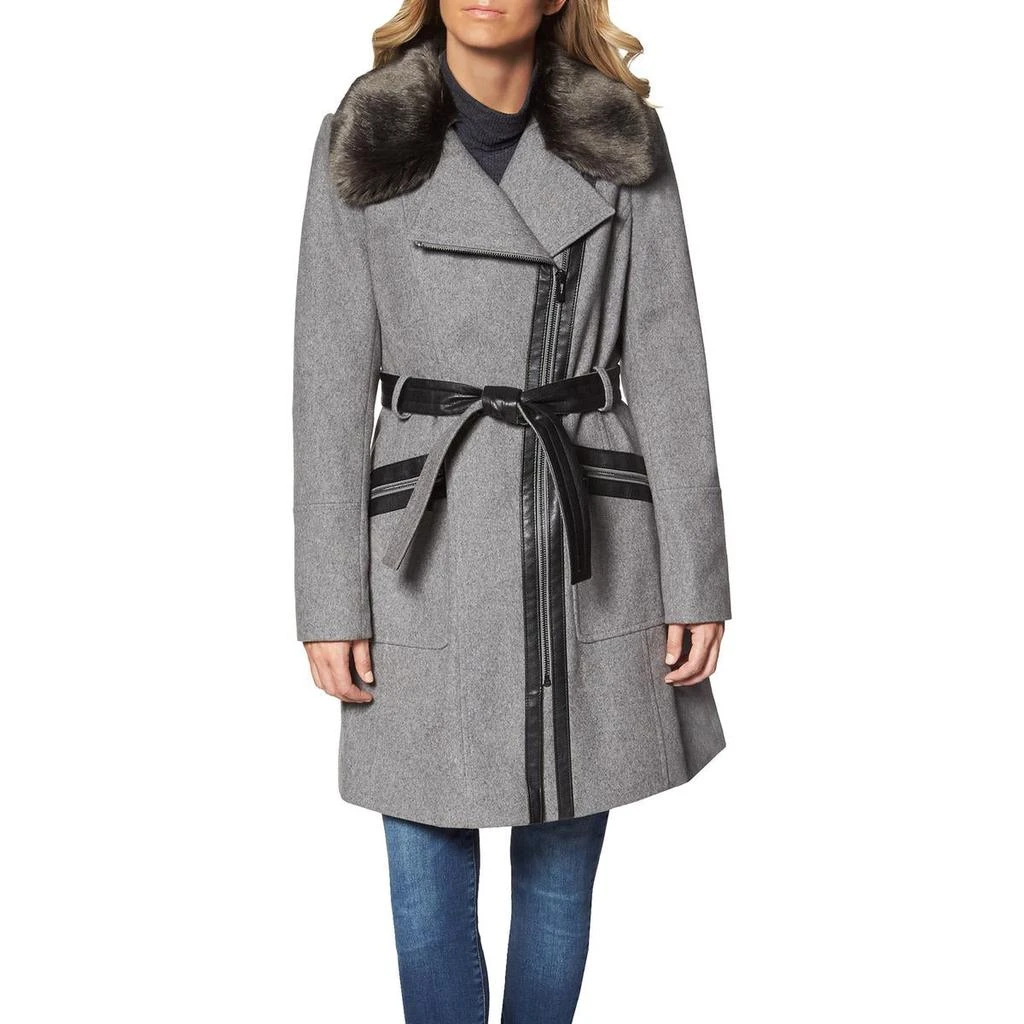 商品Via Spiga|Via Spiga Faux Fur Wool Coat for Women- Slim Fitted Asymmetric Jacket with Belt,价格¥390,第1张图片