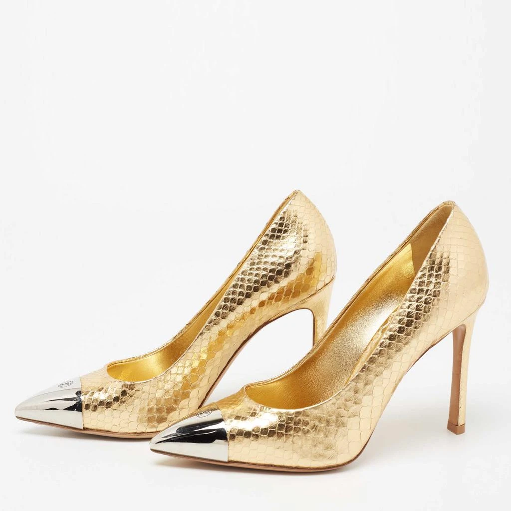 商品[二手商品] Louis Vuitton|Louis Vuitton Metallic Gold Python Embossed Leather Metal Cap Toe Merry Go Round Pumps Size 36,价格¥3566,第2张图片详细描述