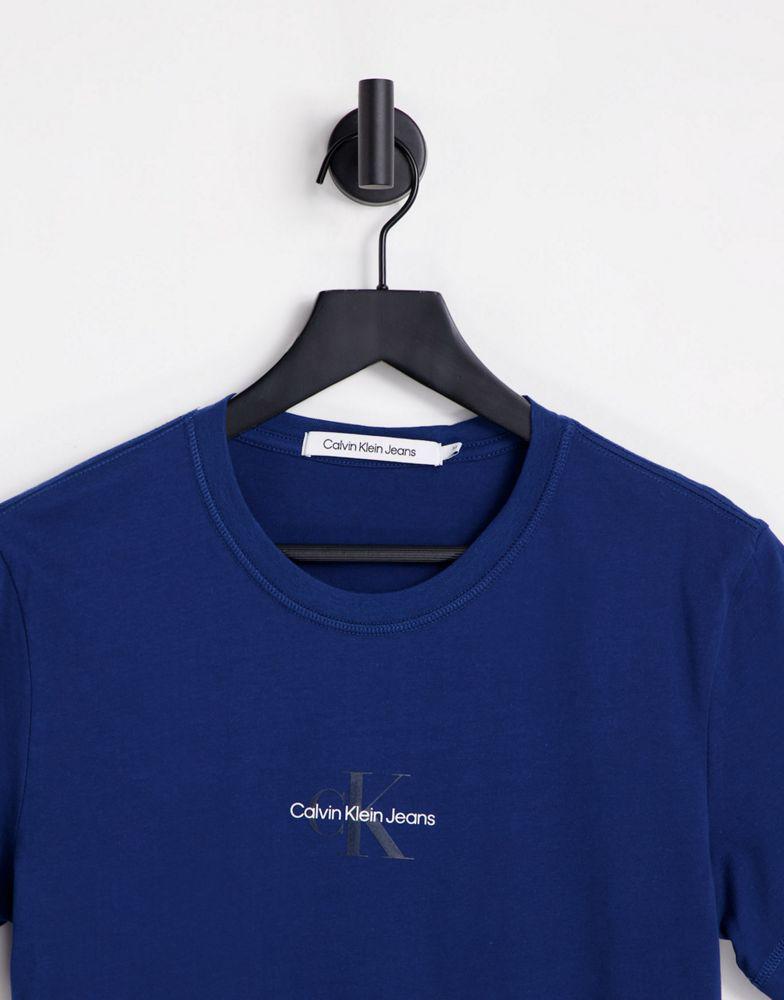 Calvin Klein Jeans tonal monogram logo t-shirt in dark blue商品第3张图片规格展示