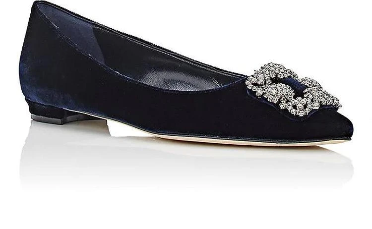 商品Manolo Blahnik|Hangisi Velvet Flats丝绒花扣平底鞋,价格¥4231,第2张图片详细描述