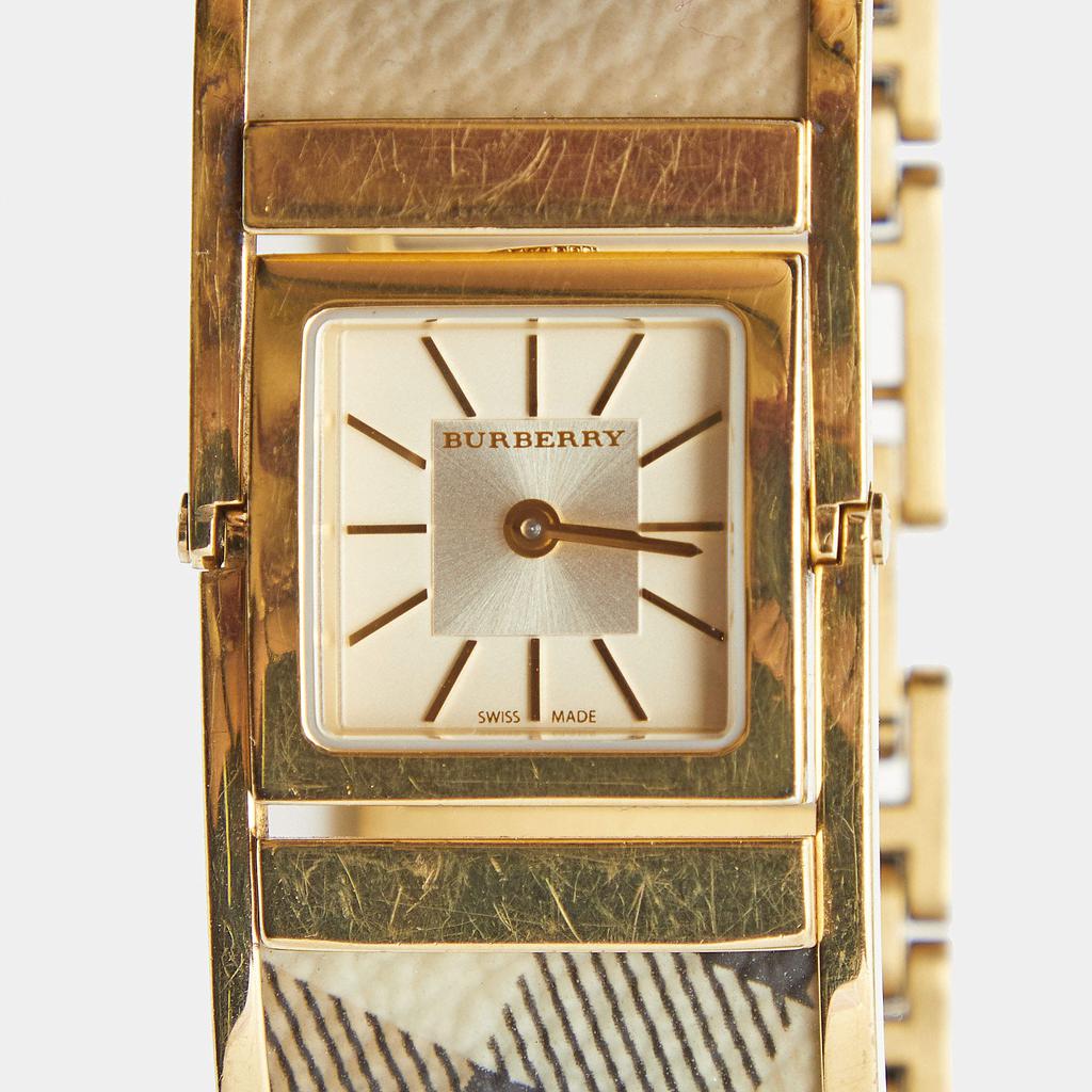 Burberry Champagne Gold Plated Stainless Steel Canvas Reversible Check BU4935 Women's Wristwatch 25 mm商品第3张图片规格展示
