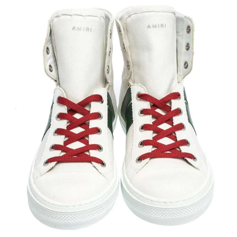 商品[二手商品] AMIRI|Amiri White/Green Canvas and Leather Sunset High Top Sneakers Size 42,价格¥2383,第3张图片详细描述