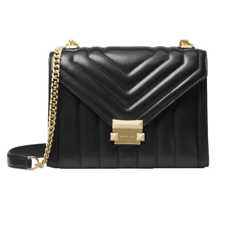 商品[国内直发] Michael Kors|Michael Kors 迈克·科尔斯 MK女包 牛皮金色标徽单肩斜挎包 黑色30F8GXIL3T BLACK,价格¥1906,第1张图片