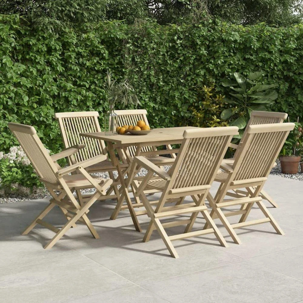 商品VidaXL|Folding Patio Chairs 6 pcs Gray 22"x24"x35" Solid Wood Teak,价格¥5239,第1张图片