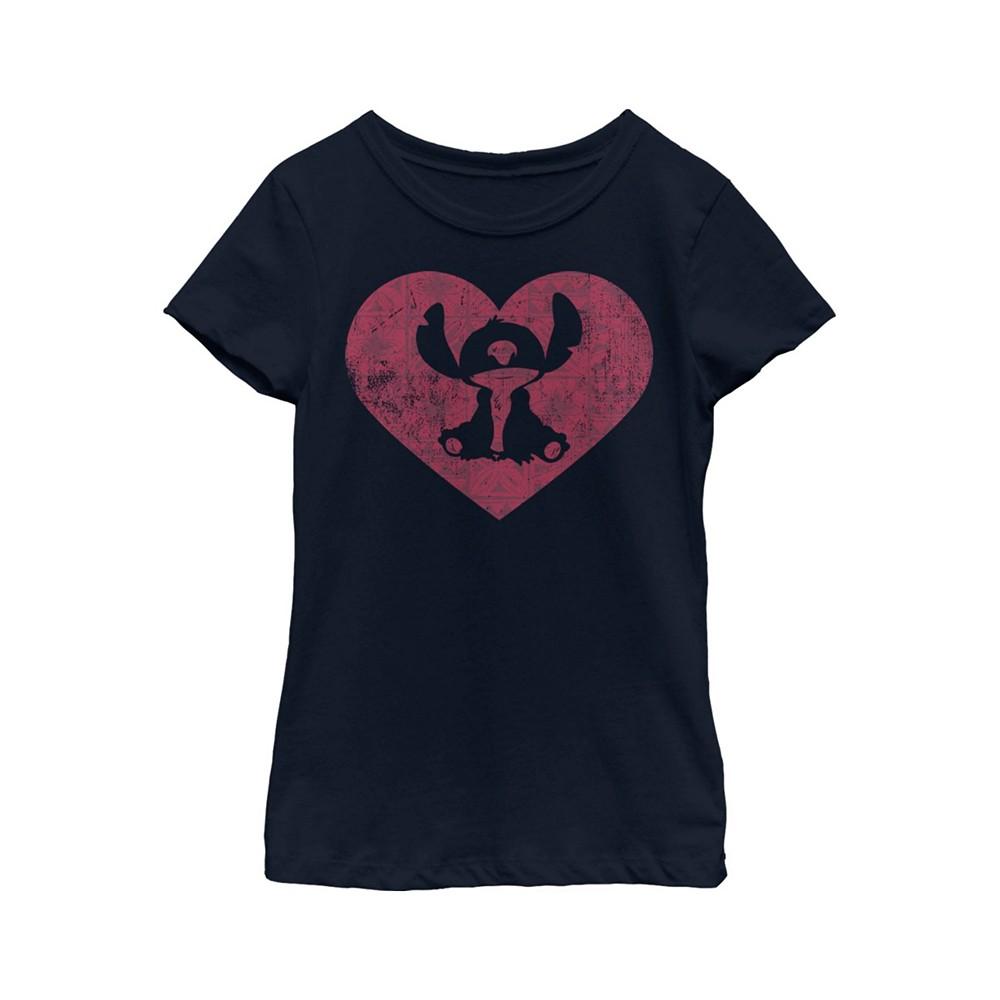 Girl's Lilo & Stitch Valentine's Day Distressed Heart  Child T-Shirt商品第1张图片规格展示