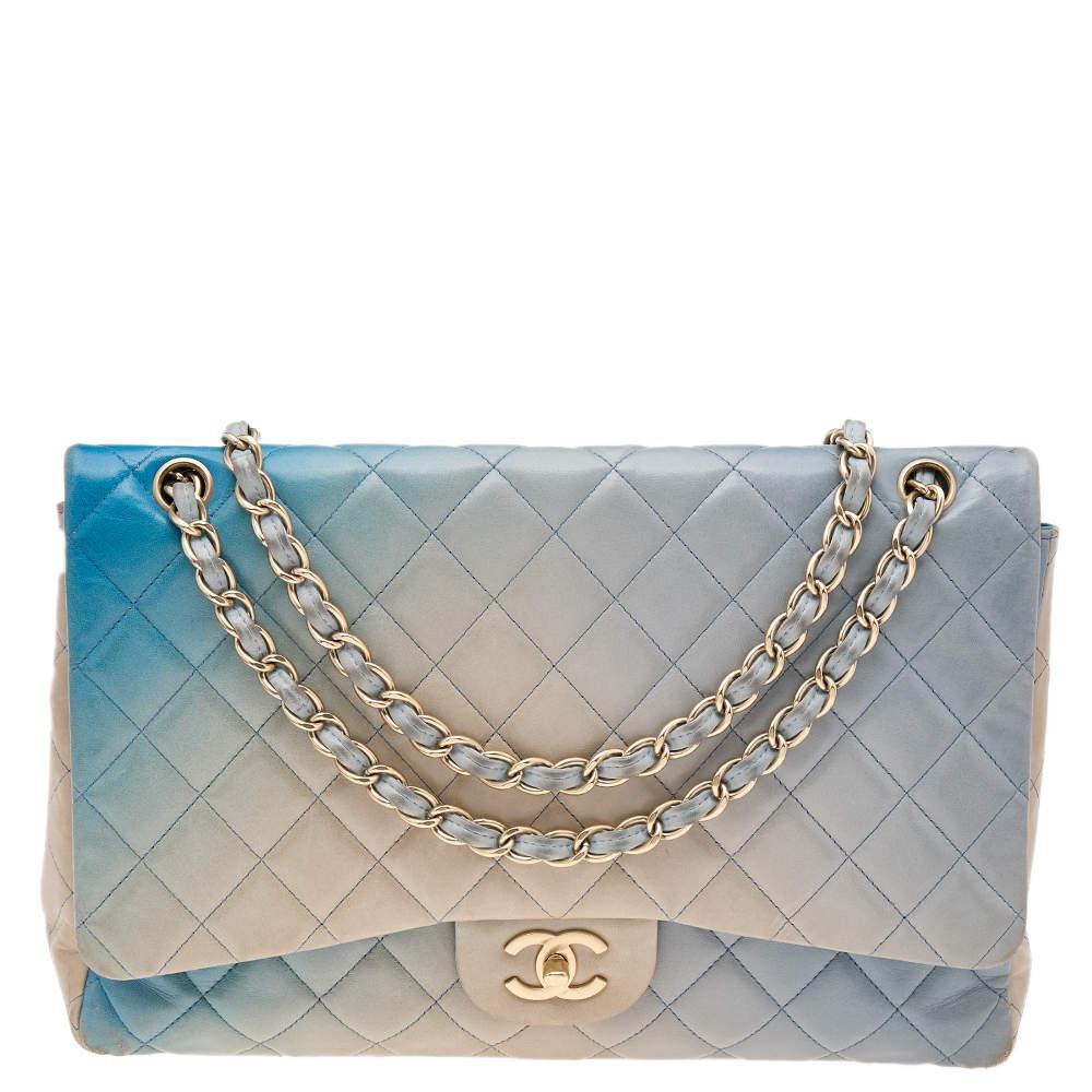 商品[二手商品] Chanel|Chanel Blue Ombre Quilted Leather Maxi Classic Single Flap Bag,价格¥29529,第1张图片