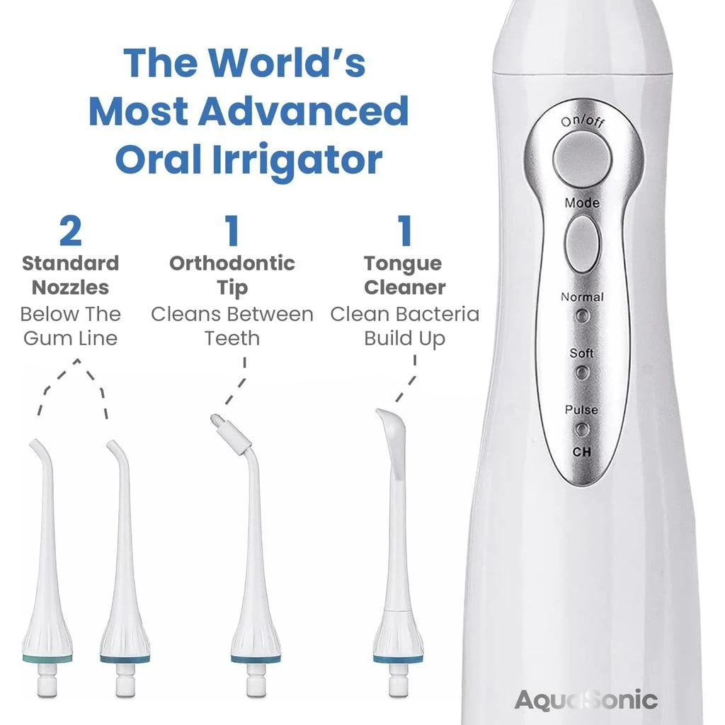 商品AquaSonic|AquaSonic Home Dental Center Rechargeable Power Toothbrush & Smart Water Flosser - Complete Family Oral Care System - 10 Attachments and Tips Included - Various Modes & Timers (White),价格¥500,第5张图片详细描述