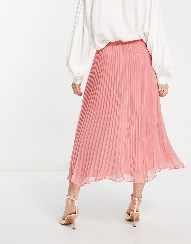 French Connection midi pleated skirt in coral pink商品第2张图片规格展示