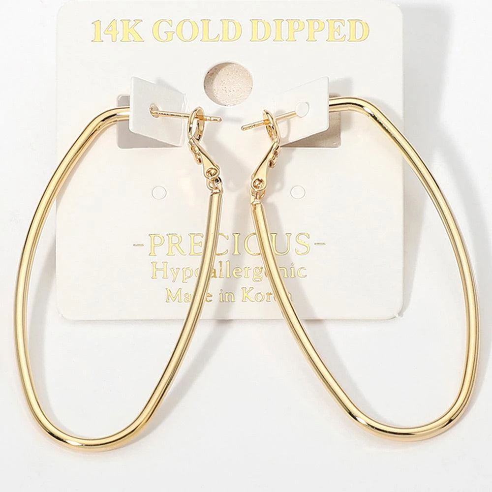 商品FASHNZFAB|14K Gold Dipped Hypoallergenic Oval Hoop Earrings - Gold,价格¥154,第1张图片