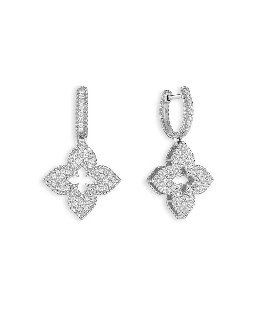 商品Roberto Coin|18K White Gold Venetian Princess Flower Dangle Hoop Earrings,价格¥60871,第1张图片