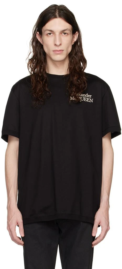 商品Alexander McQueen|Black Embroidered T-Shirt,价格¥986,第1张图片