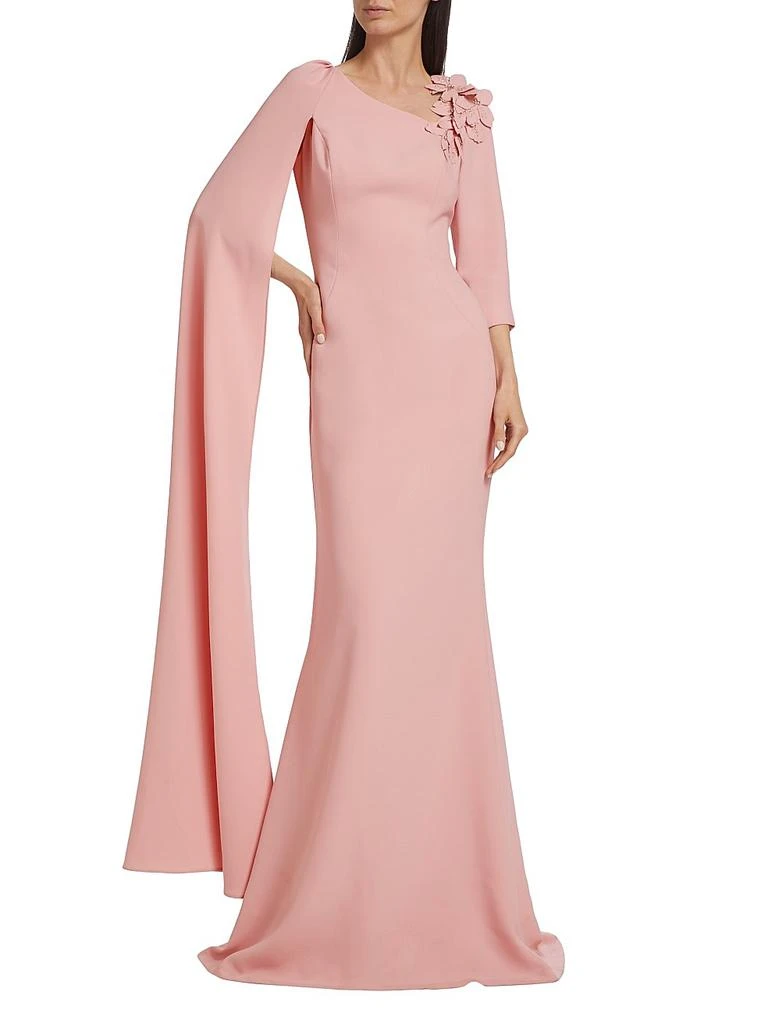 商品Teri Jon|Floral Appliqué Asymmetric Cape Gown,价格¥6436,第2张图片详细描述