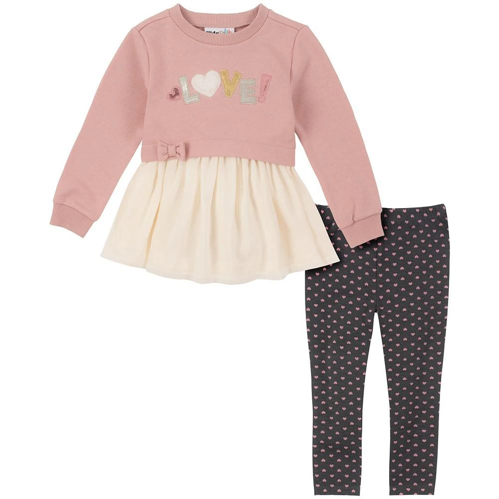 商品KIDS HEADQUARTERS|Baby Girls French Terry and Georgette Ribbed Trim Belted Tunic and Foil Print Leggings, 2-Piece Set,价格¥121,第1张图片