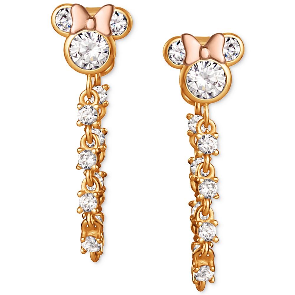Cubic Zirconia Minnie Mouse Front to Back Chain Drop Earrings in Two-Tone 18k Gold-Plated Sterling Silver商品第3张图片规格展示