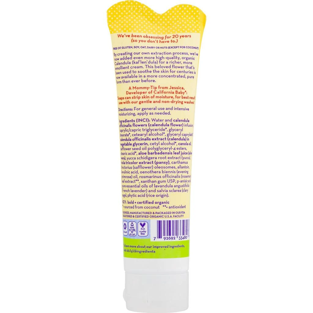 商品California Baby|California Baby Calendula Moisturizing Cream - Hydrates Soft, Sensitive Skin, Plant-Based, Vegan Friendly, Soothes Irritation Caused by Dry Skin on Face, Arms & Body, 1.8oz,价格¥168,第4张图片详细描述