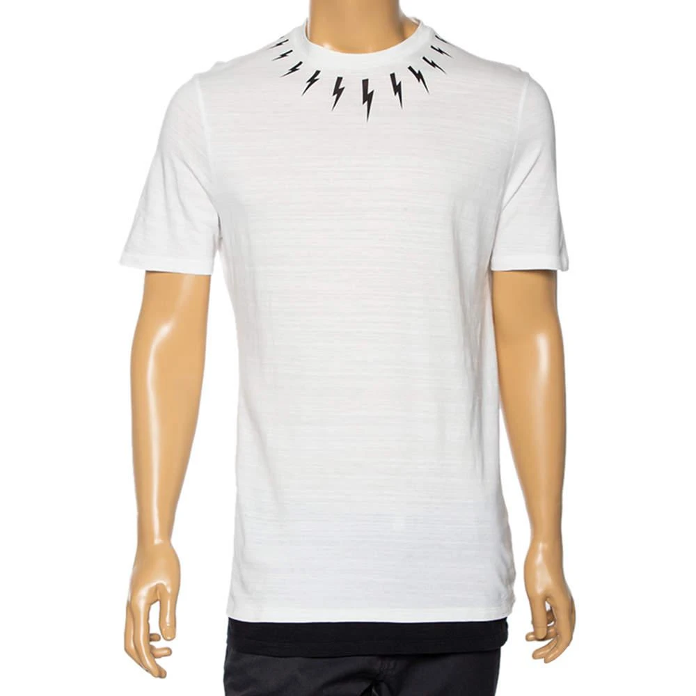 商品[二手商品] Neil Barrett|Neil Barrett White Lightening Bolt Printed Cotton Short Sleeve T-Shirt S,价格¥813,第1张图片