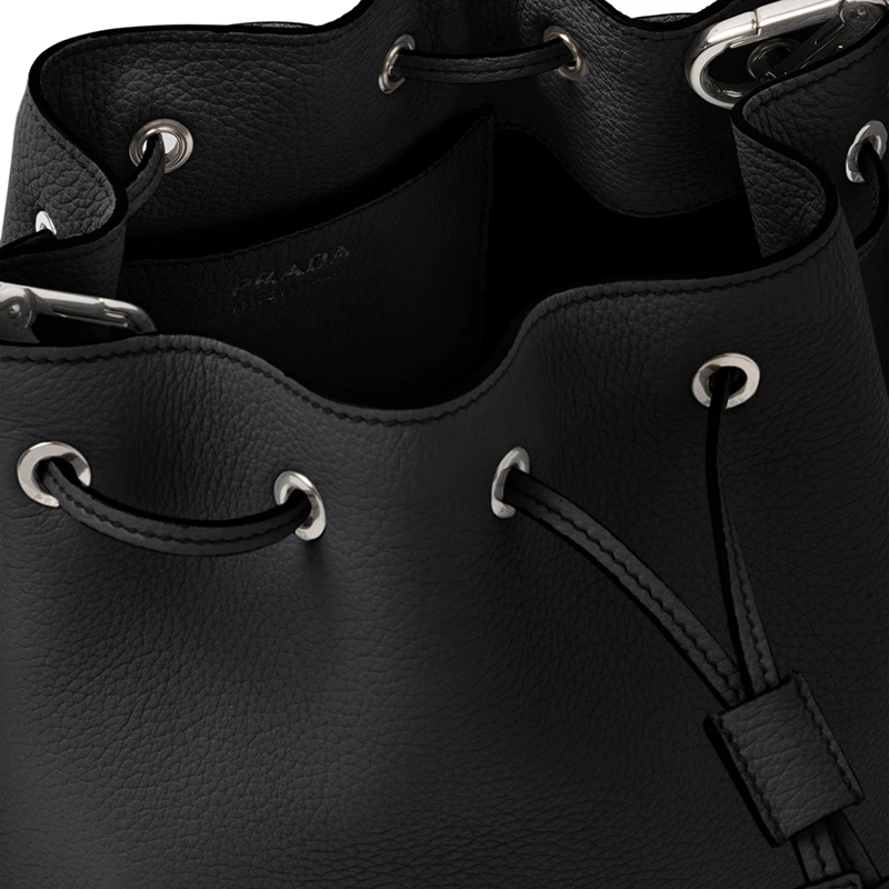 PRADA/普拉达 22春夏新款Flou系列 女士黑色皮革银扣单肩斜跨手提抽绳水桶包1BE060_2DKV_F0002_V_3OO 商品