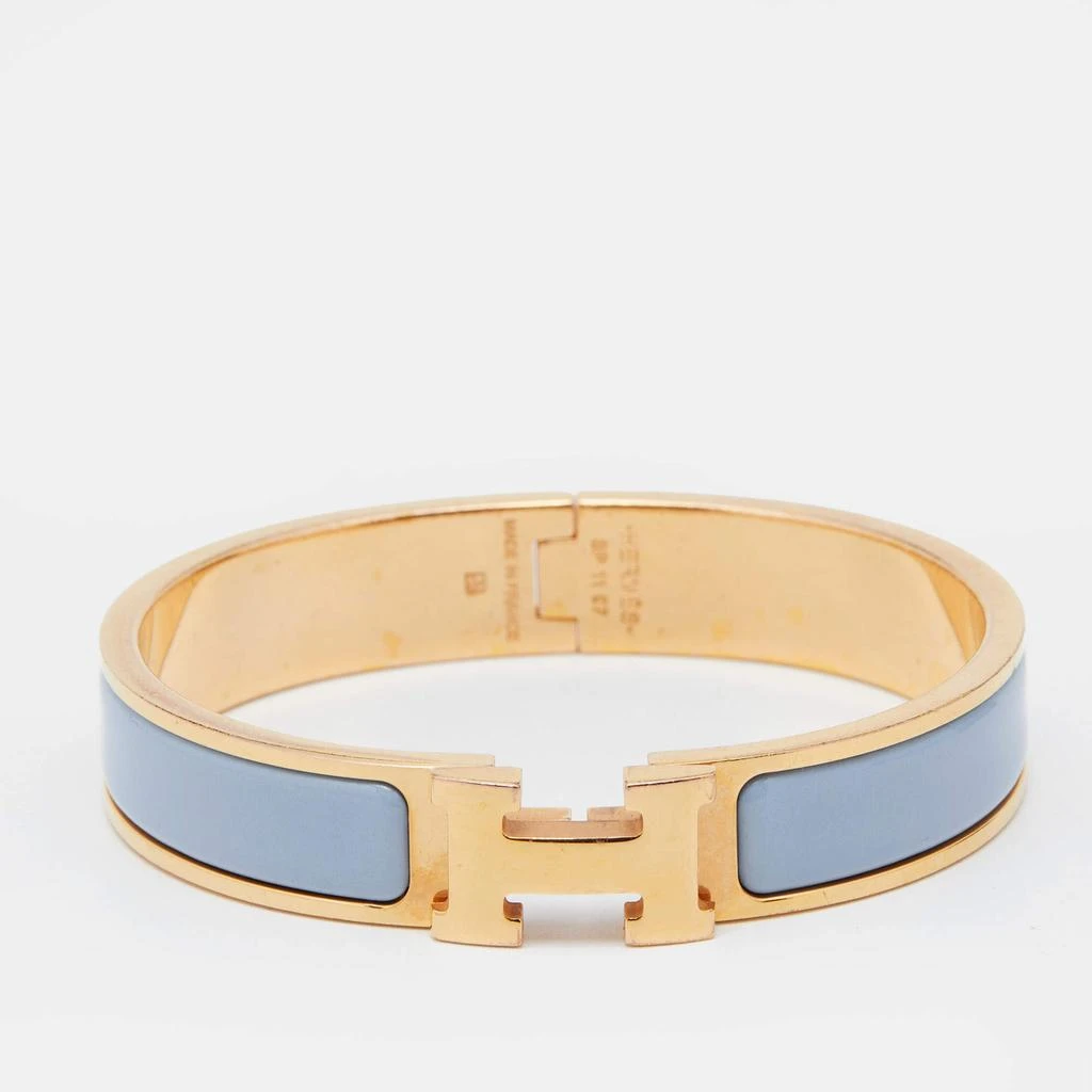 商品[二手商品] Hermes|Hermes Clic H Blue Enamel Gold Plated Narrow Bracelet,价格¥4550,第1张图片