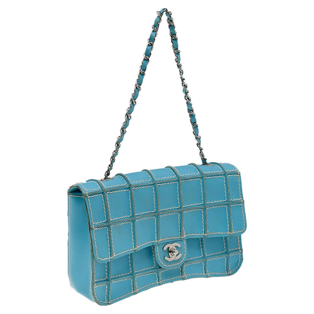 商品[二手商品] Chanel|Chanel Light Blue Leather Vintage Square Wild Stitch Bag,价格¥19445,第3张图片详细描述