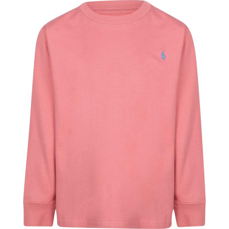 Logo embroidery long sleeved t shirt in pink商品第1张图片规格展示