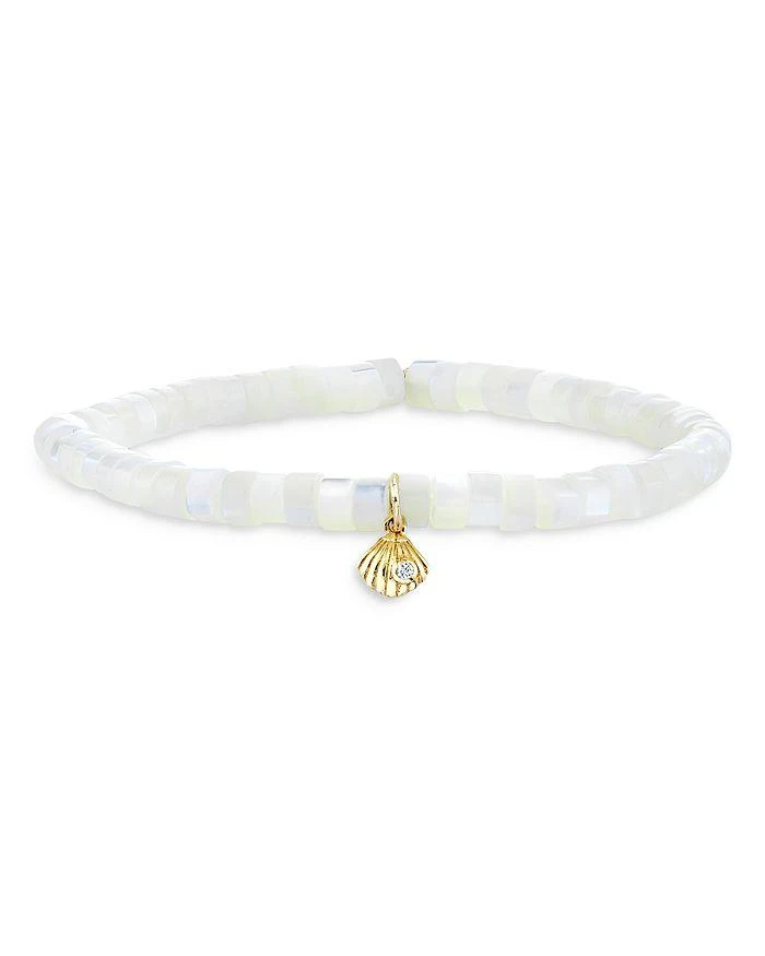 商品Sydney Evan|14K Yellow Gold Mother of Pearl Diamond Clam Shell Charm Bracelet,价格¥2397,第1张图片详细描述