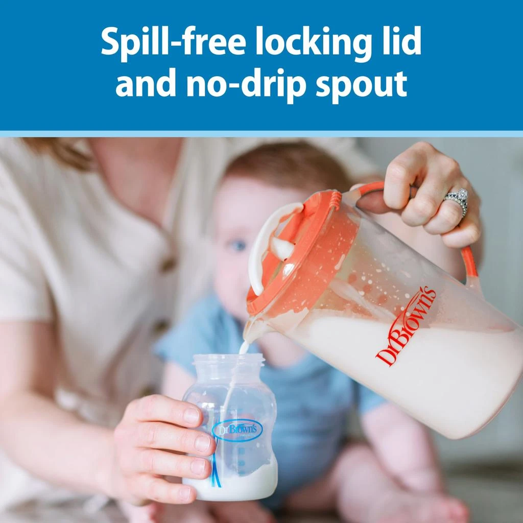商品Dr. Brown's|Dr. Brown's Baby Formula Mixing Pitcher with Adjustable Stopper, Locking Lid & No Drip Spout, Orange, BPA Free, 36oz, 1 Pack,价格¥83,第5张图片详细描述